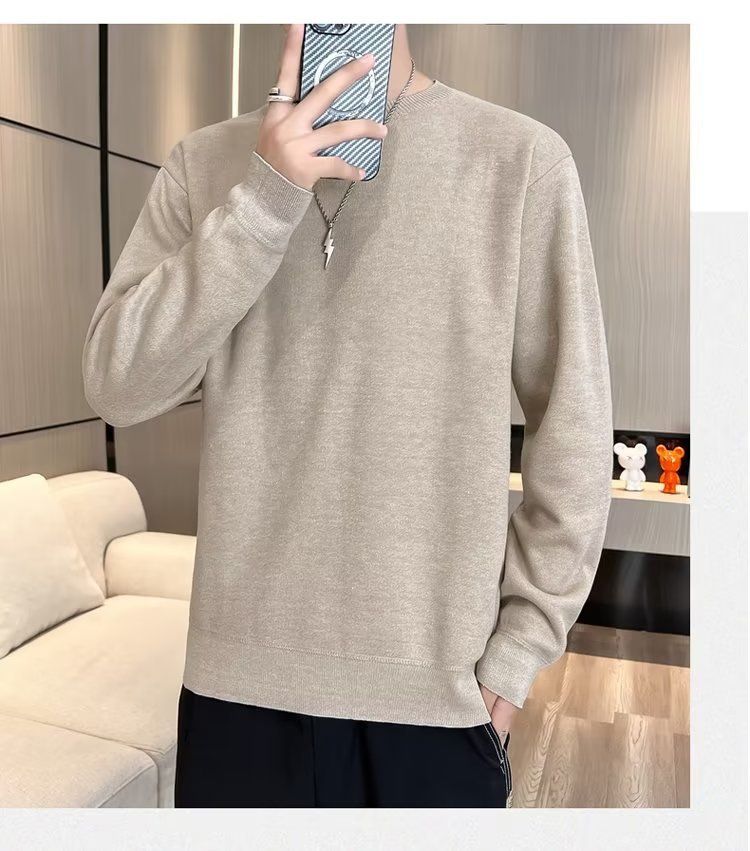 Abbigliamento maschile Maglione girocollo in velluto monopezzo autunnale e invernale da uomo, camicia con fondo foderato in pile spesso da uomo, 2024, nuovo top caldo tutto-fiammifero alla moda_voghion.com