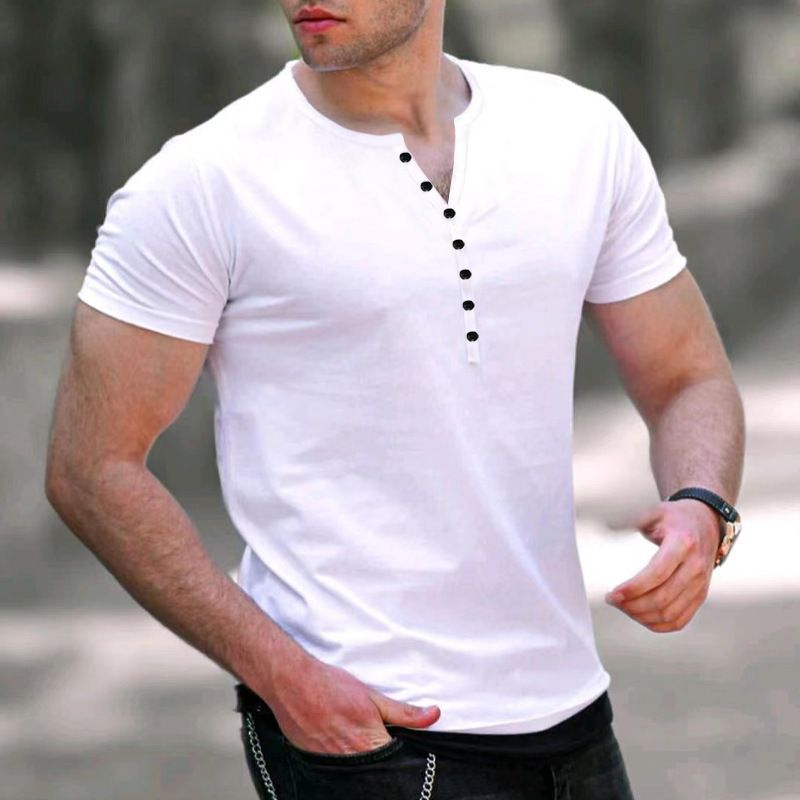 Maglietta dimagrante Henry Shirt da uomo, tinta unita, con bottoni, collezione estiva 2025, di qualità imbattibile_voghion.com