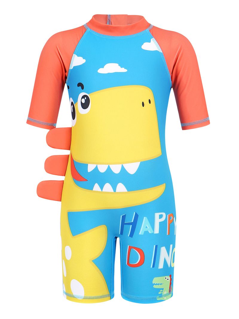Traje de baño para madres e hijos, traje de baño de verano con estampado de dinosaurios para niños de Europa y América, traje de surf para niños, traje de baño de una pieza de manga corta_voghion.com