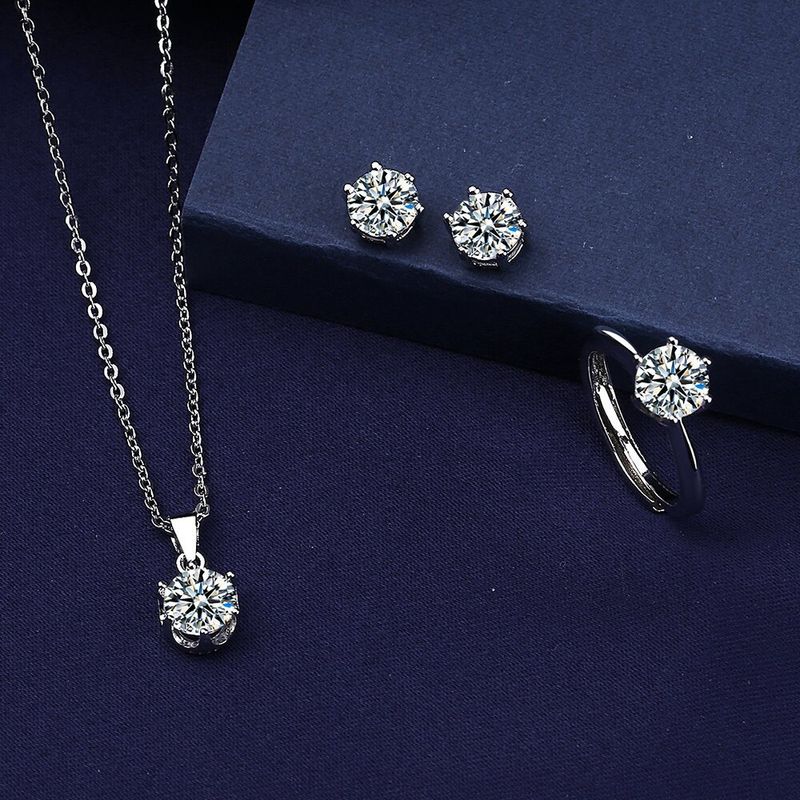Conjunto de joias femininas Moda prata clássico seis garras diamante colar anel brincos joias terno_voghion.com