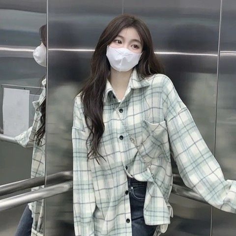 Checkered For Women Spring Autumn New Korean Version Cardigan Jacket With Loose Versatile Temperament, Small And_voghion.com
