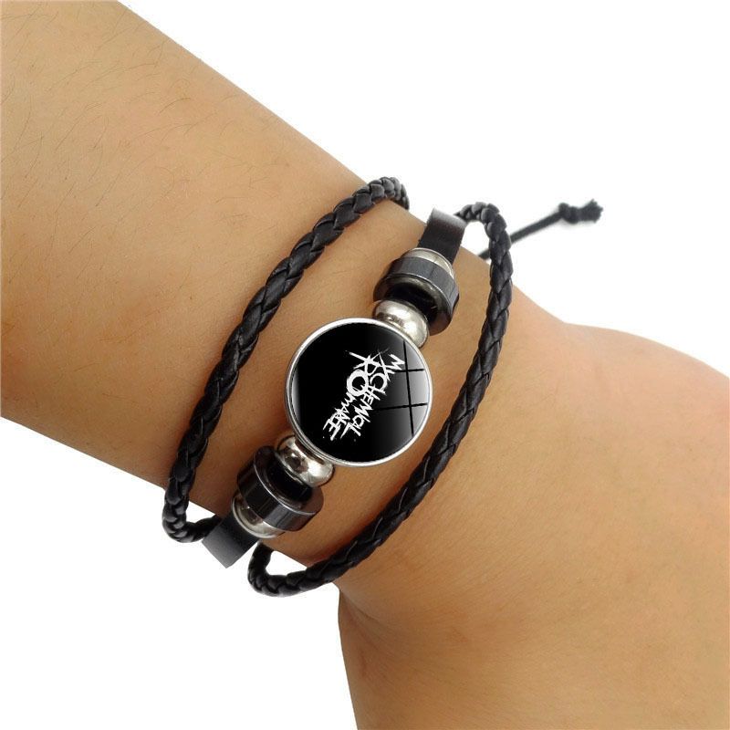 Braccialetto intrecciato con perline multistrato in pelle con bottone a pressione Rock Band_voghion.com
