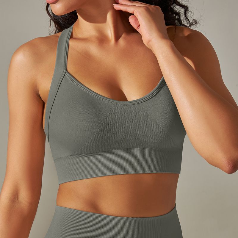 Women's Clothing seamless knitted cross beautiful back solid color sports bra yoga wear tops running fitness bra for women_voghion.com