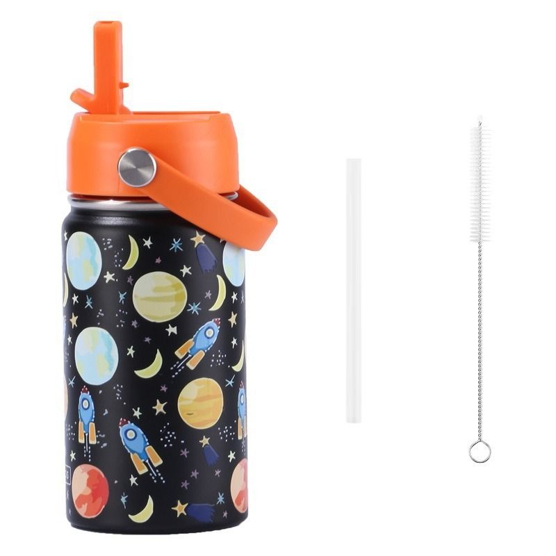 Bottiglia spaziale portatile per studenti, anti-caduta, con simpatici cartoni animati, per bambini, 304, con doppio strato di isolamento sottovuoto e cannuccia._voghion.com