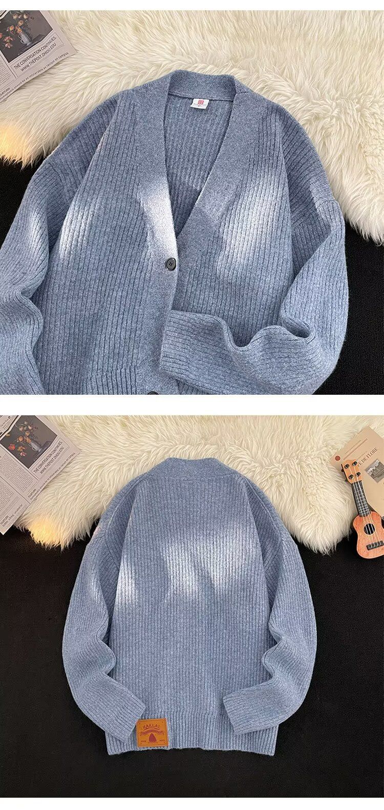 Herfst 2025 Nieuwe Cardigan Amerikaanse Casual Lazy Style V-hals Gebreide Trui Heren Effen Kleur Jas Trendy_voghion.com