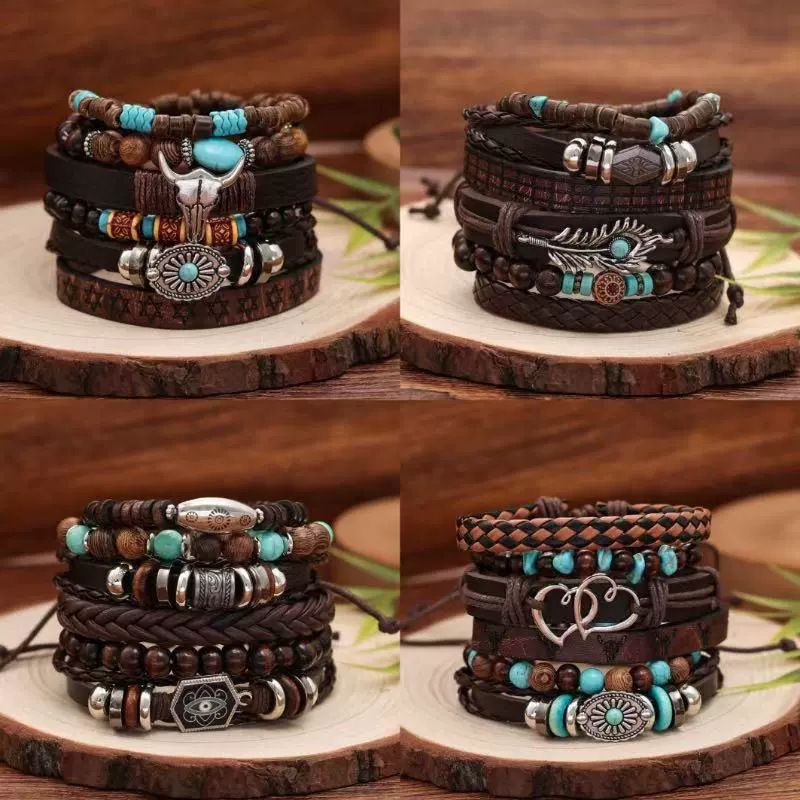 Cross-Border New Product European And American Wooden Beads Multi-Layer Vintage Flower Peacock Feather Heart-Shaped_voghion.com