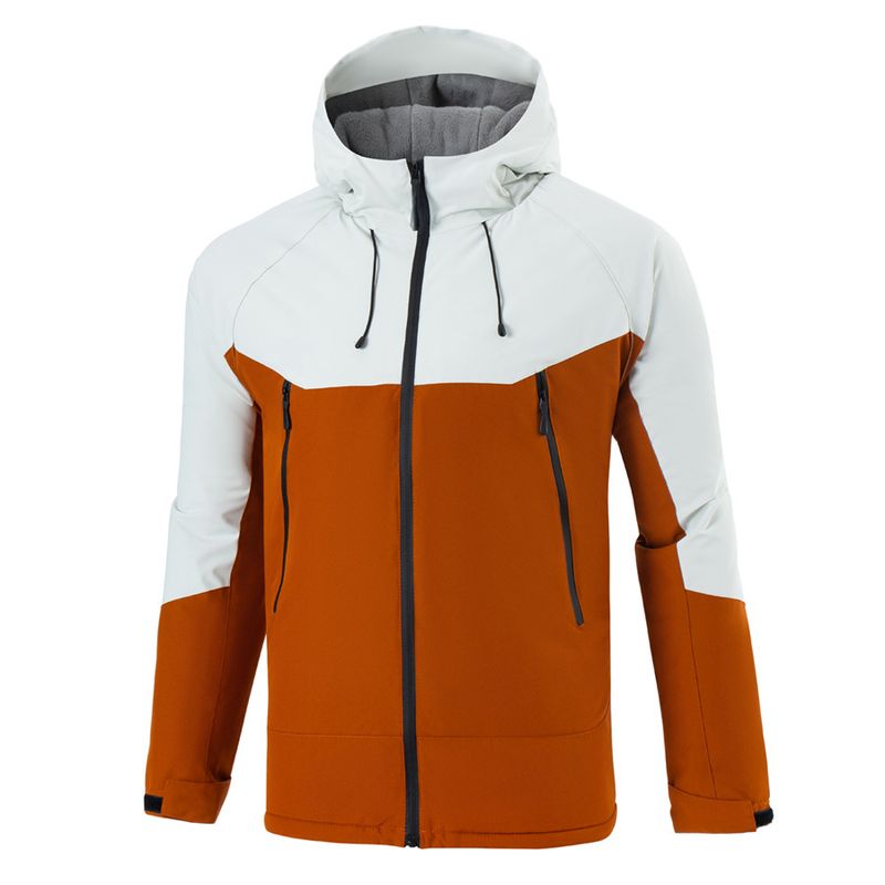 Giacca a vento con cappuccio, morbida e spessa, da uomo, elegante, con motivo color block, per le tendenze della moda autunnale e invernale_voghion.com