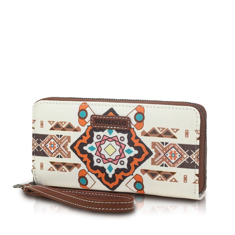 Carteira feminina RFID de alta qualidade com desconto internacional, estilo boêmio ocidental retrô, bolsa de pulso feminina, carteira à prova d'água_voghion.com