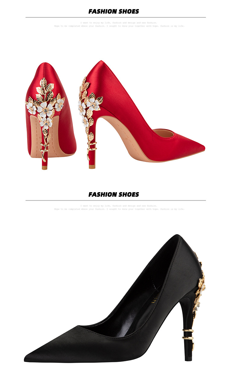 női divat könnyű luxus szexi női cipő divat virág tűsarkú magassarkú esküvői cipő hegyes orrú szatén cipő_voghion.com