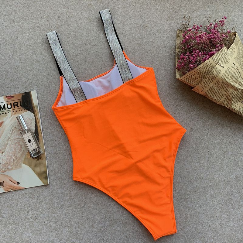 Bikini bandeau à paillettes couleur unie maillot de bain une pièce maillot de bain une pièce femme bikini dos nu_voghion.com