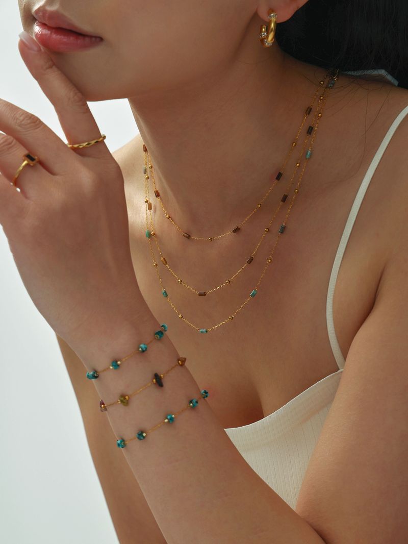 Lapislazzuli di zucchero quadrato, pietra Qinghai, pietra occhio di tigre, perlina a forma di conduttura, collana fatta a mano, catena per clavicola da donna in acciaio inossidabile temperato_voghion.com