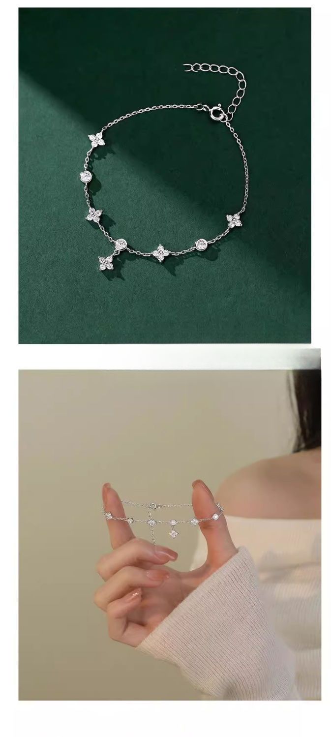 Silbernes vierblättriges Kleeblattarmband für Damen, Ins Style, Nische, Vielseitig, Leichter Luxus, Exquisiter Handschmuck, Geschenk für_voghion.com