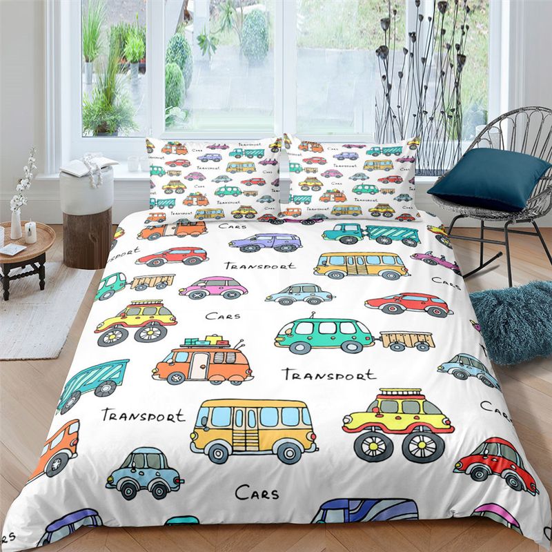 3D excavator tractor bed three piece set cartoon mechanical bulldozer children's bedding pillowcase_voghion.com