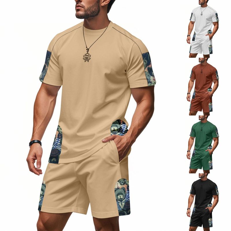 Ensemble short et short à manches courtes et col ras du cou pour homme, style hip-hop, décontracté, tendance, style américain, respirant et ample_voghion.com