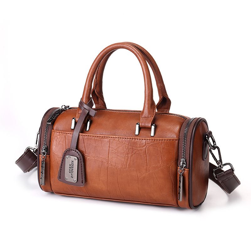 2025 New Color-Block Motorcycle Style Handbag Shoulder Crossbody Pillow Round Barrel Women's Bag_voghion.com
