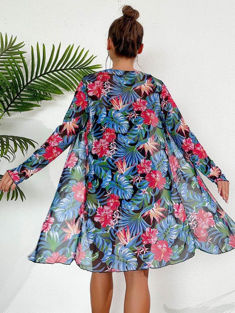 costume da bagno in tre pezzi diviso da donna a maniche lunghe bikini celebrità di Internet a vita alta tinta unita_voghion.com