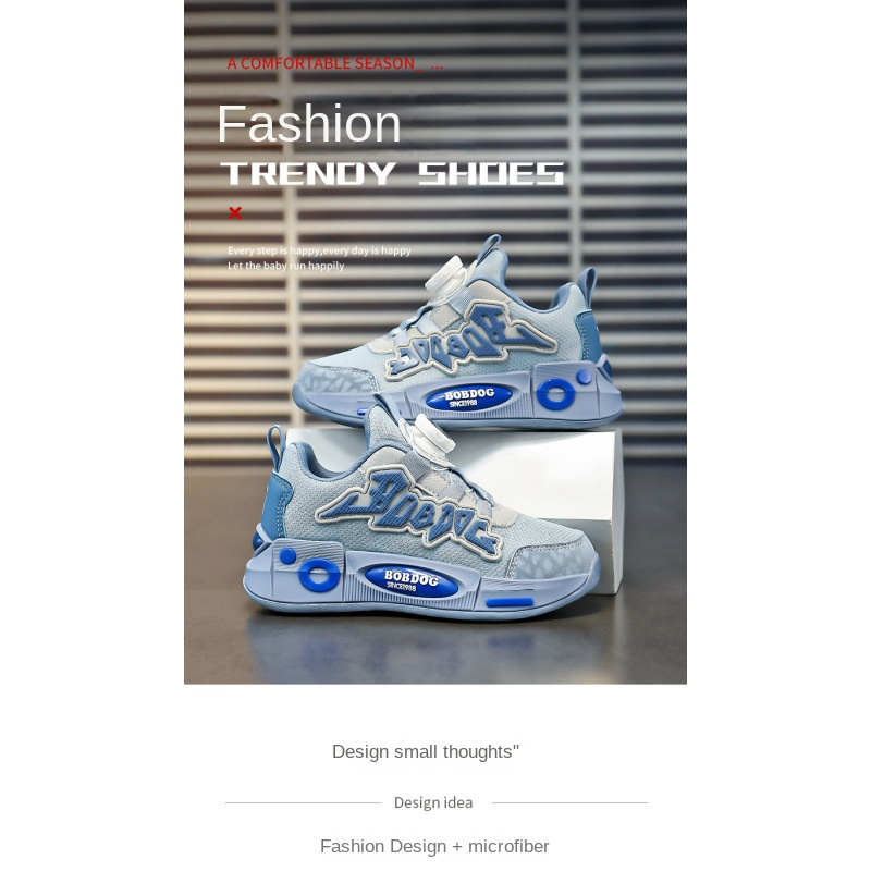 BOBDOG chaussures pour enfants chaussures de course printemps nouvelle maille respirant boutons rotatifs garçons chaussures de sport chaussures décontractées pour enfants._voghion.com