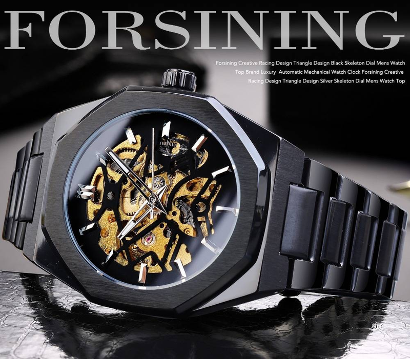 Mens Premium Steampunk Automatic Mechanical Watch - Black Dial,Skeleton Design,Luxury Waterproof Wristwatch - Intricate Timeless Style_voghion.com