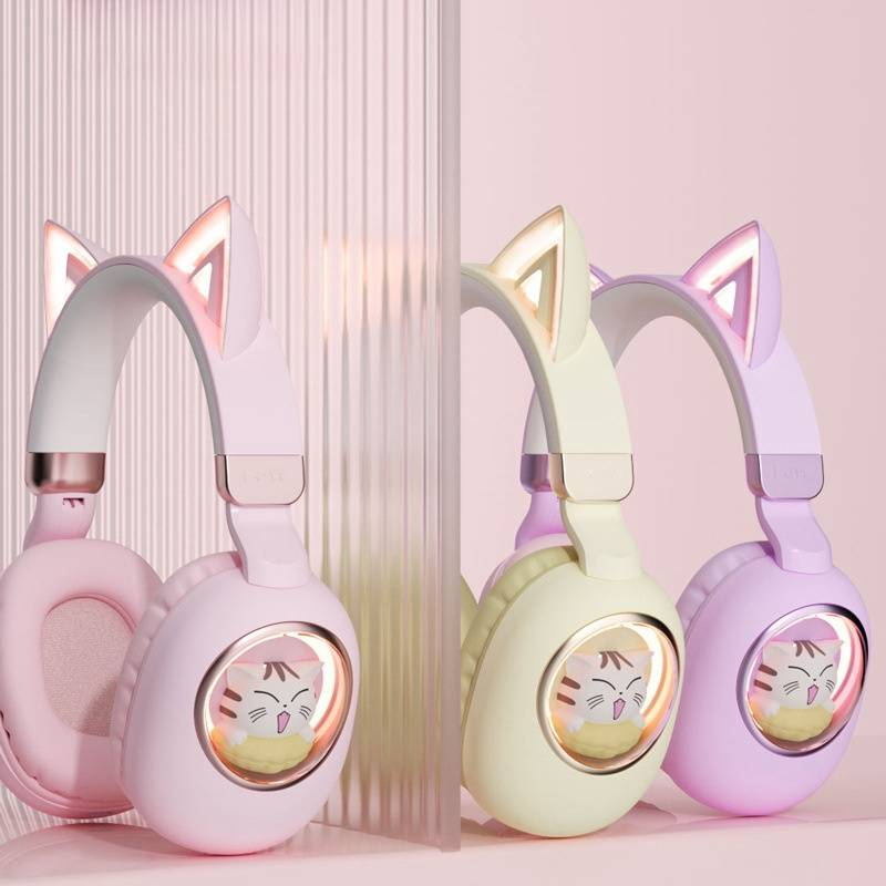 Novo fone de ouvido bluetooth com faixa de cabeça fofa, fone de ouvido bluetooth luminoso para jogos, aprendizado, jogos, crianças, sem fio, presente_voghion.com
