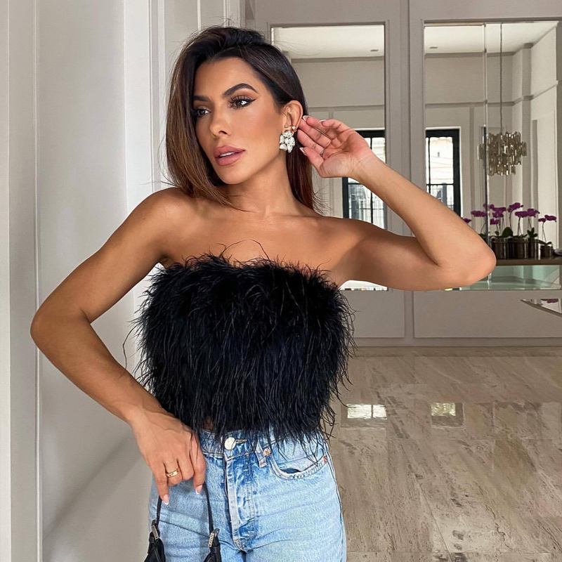 Women's Clothing Spring And Summer Fashion Fluffy Multi Color Furry Tube Tops_voghion.com