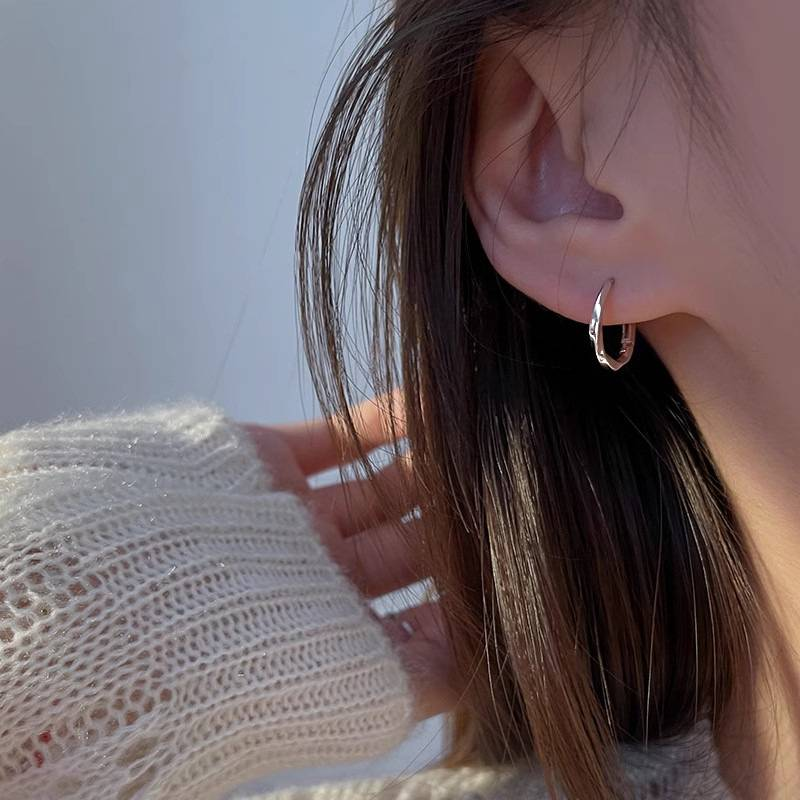 Brincos de argola simples de prata pura 999 para mulheres, anel de Mobius, fivela de orelha, brincos irregulares_voghion.com