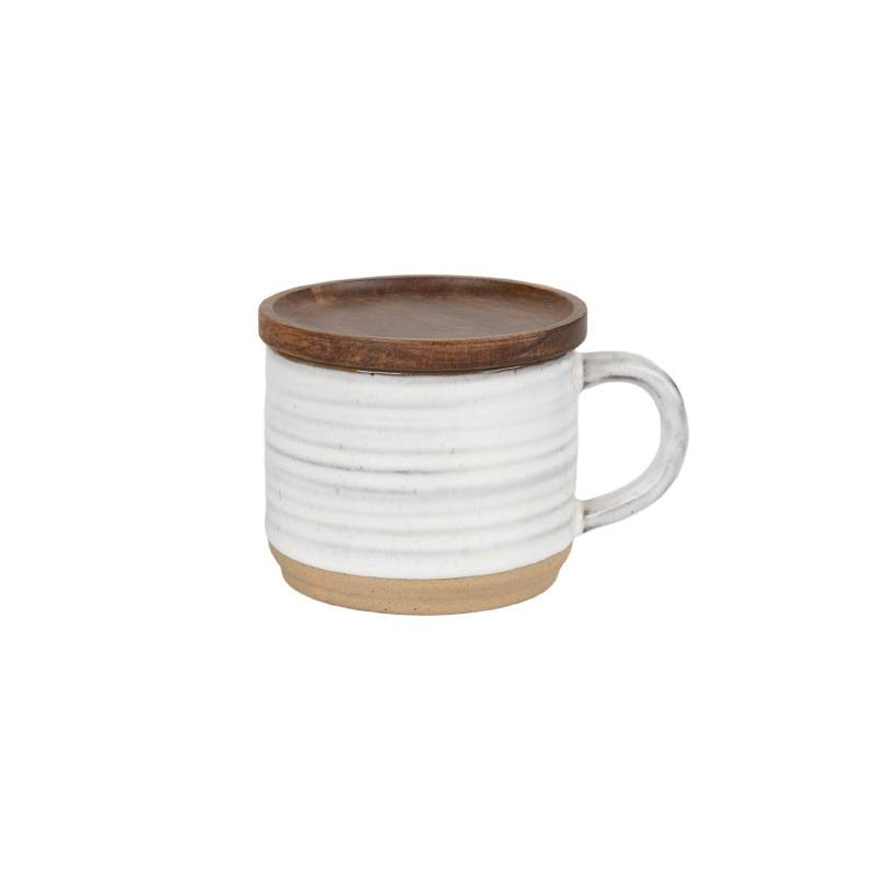 Set van 2 keramische koffiemokken met houten deksel, ovengebakken glazuurbekers voor thuis, perfect voor espresso, latte en melk._voghion.com