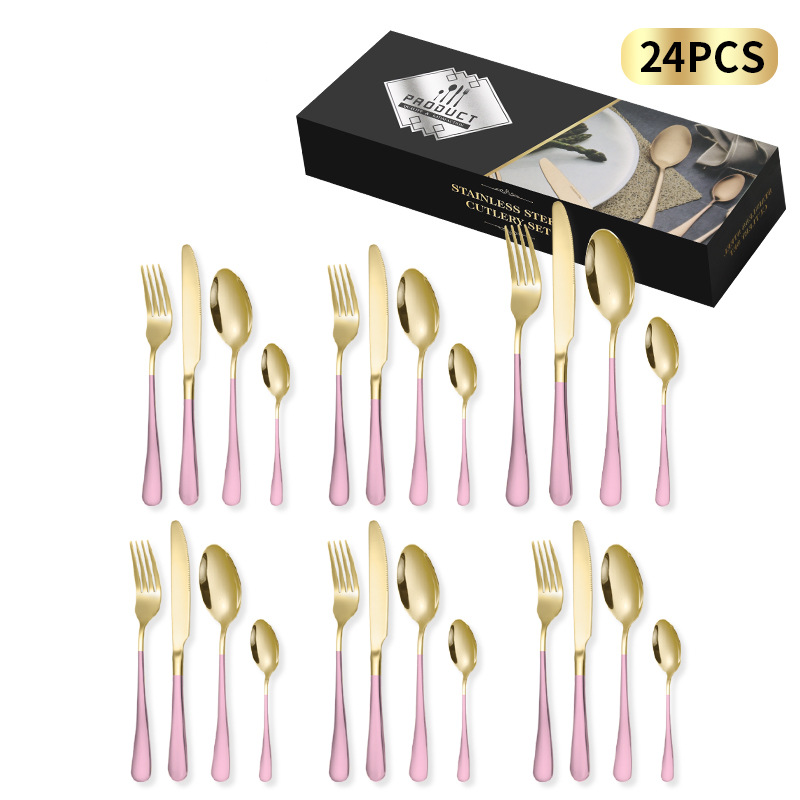 Juego de cubiertos premium de acero inoxidable 1010 de 24 piezas: 4 piezas principales, cuchillo, tenedor y cuchara, en una caja de regalo minimalista._voghion.com