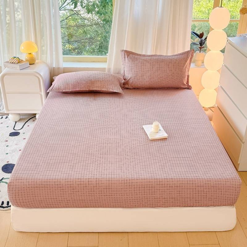 Set di lenzuola con angoli in morbido cotone lavato - Copriletto ipoallergenico con design antiscivolo, tinta unita minimalista per coprimaterasso_voghion.com