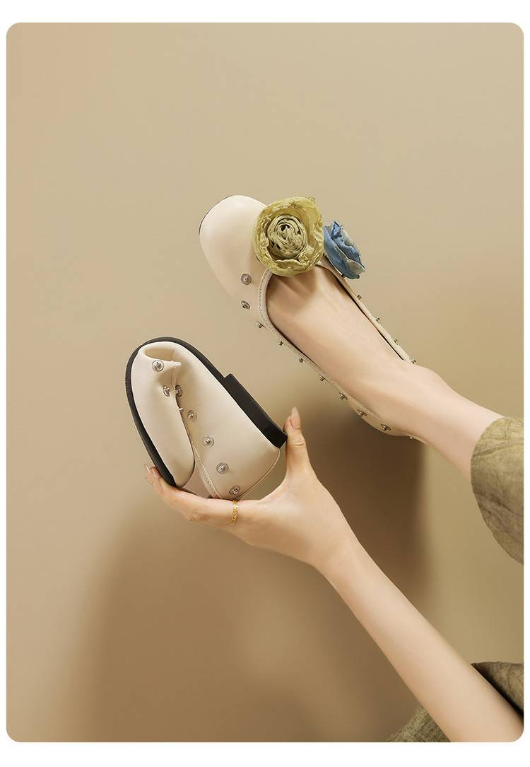 Cameido Women's Eco-Friendly PU Casual Shoes - Square Toe, 1CM Heel, Non-Slip Rubber Sole - Silver & Beige_voghion.com