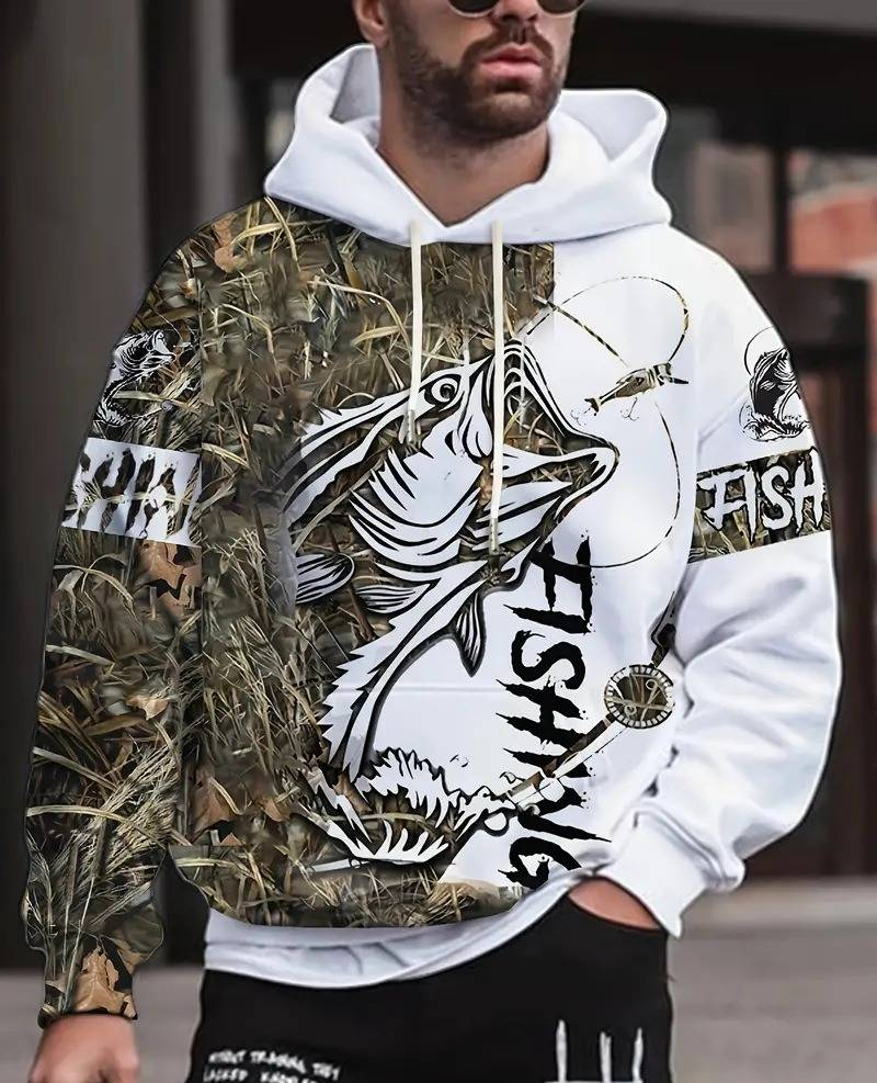 Grafischer Hoodie für Herren – 3D-Digitaldruck mit Fisch- und Garnelen-Design (Übergroße Streetwear, atmungsaktives Polyester, Unisex-Pullover mit Seitentaschen)_voghion.com