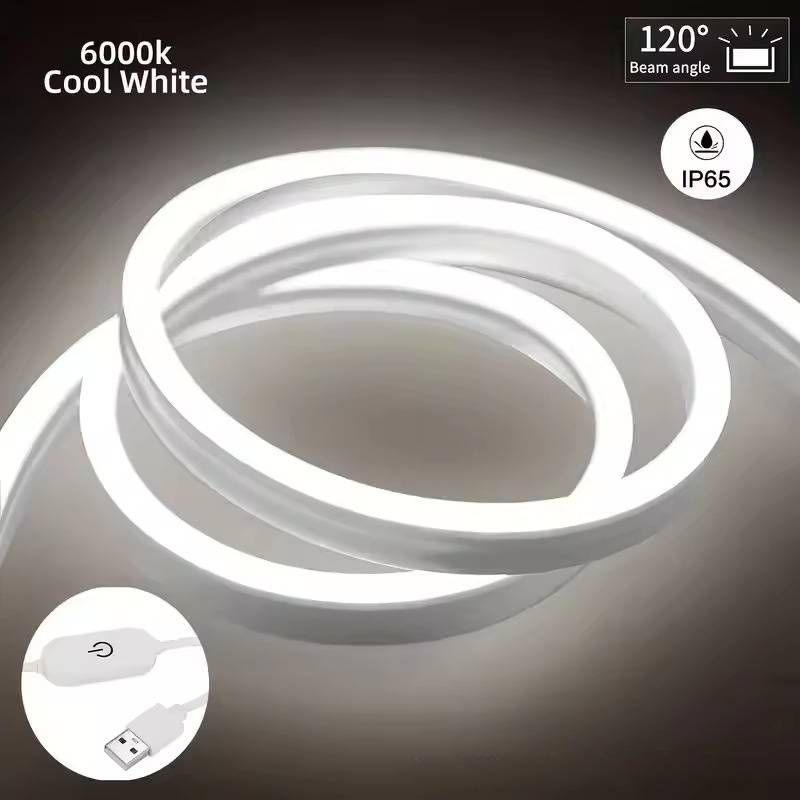 Tira de luz de neón flexible con control táctil USB de 5 V, LED impermeable y ajustable para decoración del hogar y retroiluminación del dormitorio._voghion.com