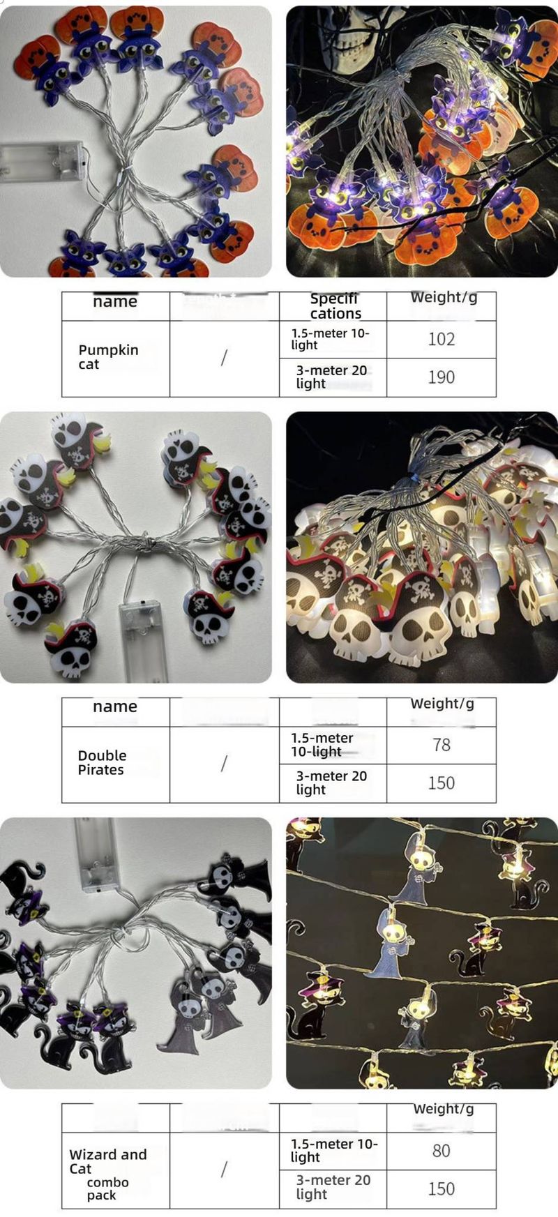 Halloween LED String Lights - Battery Powered, 10-30 LED Spooky Shapes (Ghosts, Witches, Pumpkins), 3 Lighting Modes, Indoor/Outdoor Decor_voghion.com