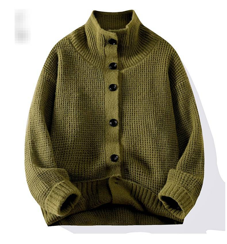„Grob gestrickter Herrenpullover – Trendiger Oversize-Wintercardigan im Unisex-Paarstil (Schwarz/Grau/Olivgrün/Aprikose)“_voghion.com