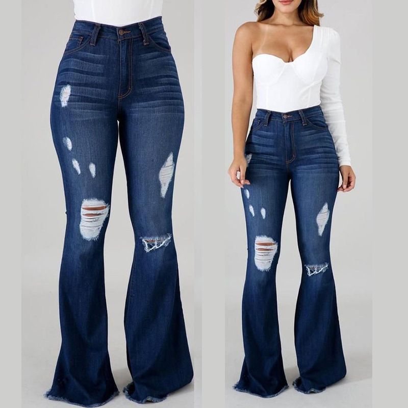 Jeans strappati ad alta elasticità Pantaloni a vita alta svasati_voghion.com