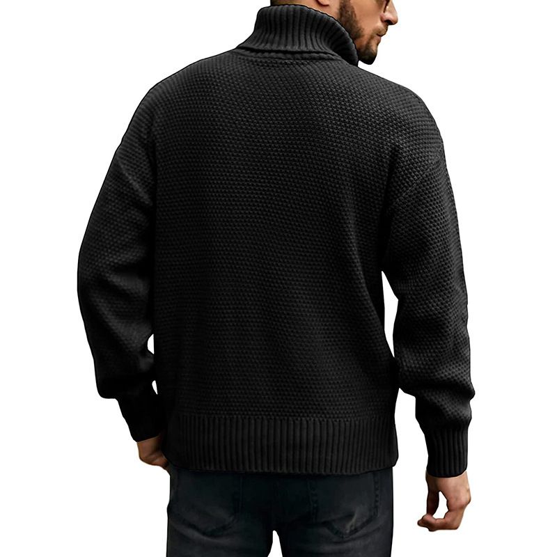 Herrenpullover mit hohem Halsausschnitt, einfarbig, Strickpullover, langärmelig, lässiges Oberteil für Herbst und Winter_voghion.com