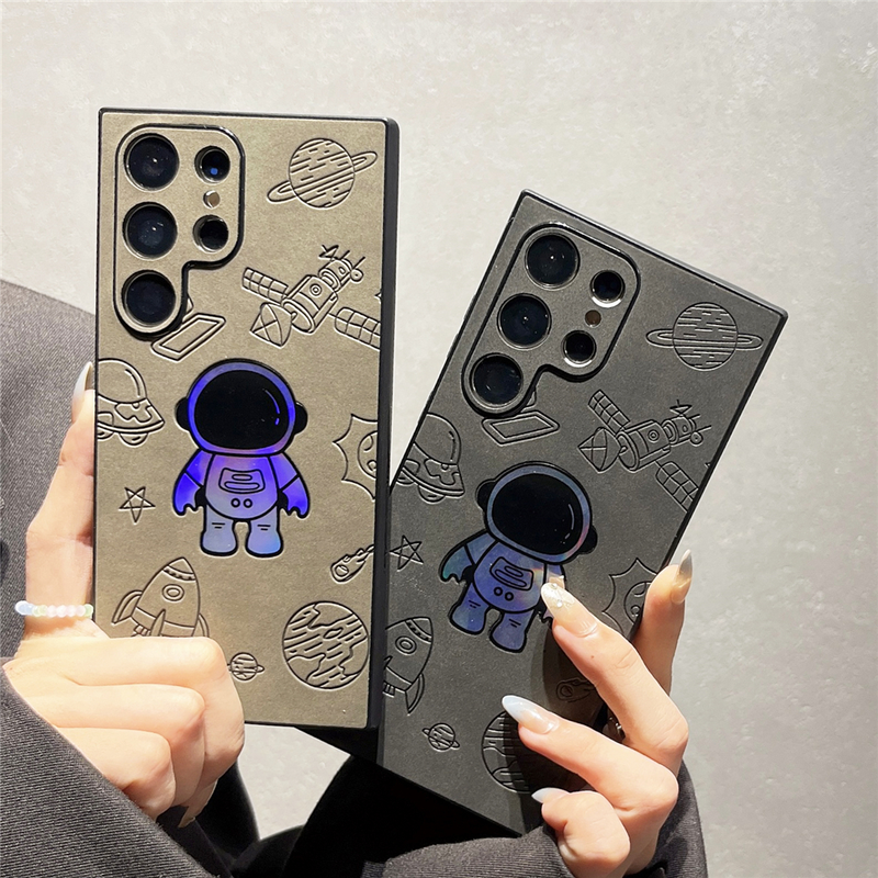 Custodia in pelle scamosciata per astronauta laser per Samsung Galaxy S23 S22 Cover posteriore con protezione antiurto in silicone morbido ultra opaco_voghion.com