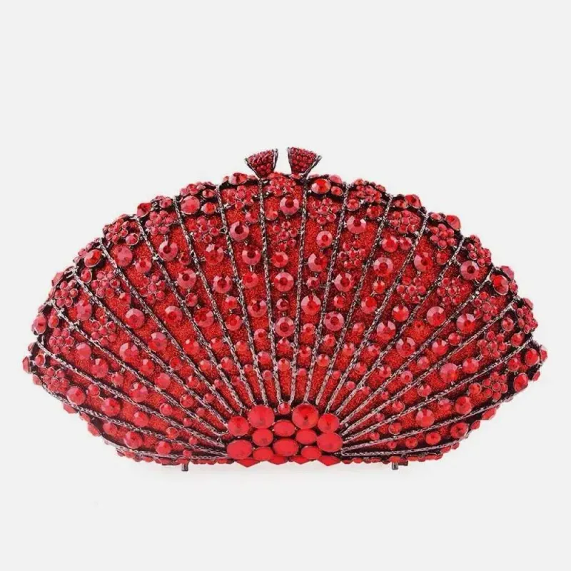 Designer Fan-Shaped Dia Dinner Hollowed-Out Metal Rhinestones Clutch Handbag For Women Wedding Party Chains Shoulder_voghion.com