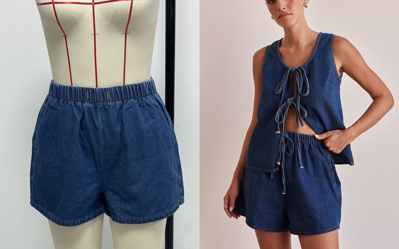 Women's Clothing Summer Fashion Casual Sleeveless Lace Up High Waist Women's Vest Denim Suit Shorts Women_voghion.com