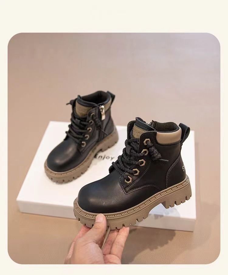 Martin Spring and 2024 New Edition Boys' Short Girls' Big Autumn Leather Boots Children's Shoes_voghion.com