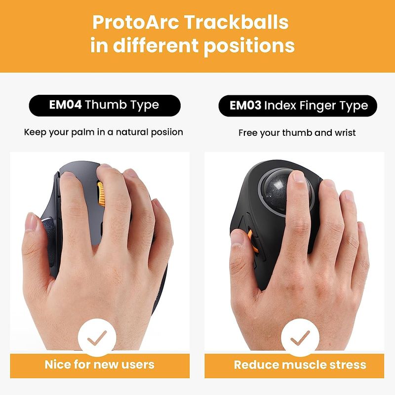 ProtoArc Wireless Trackball 2.4g Ergonomic Rollerball Mouse Rechargeable Bluetooth Computer Mice 3 Device Connection_voghion.com