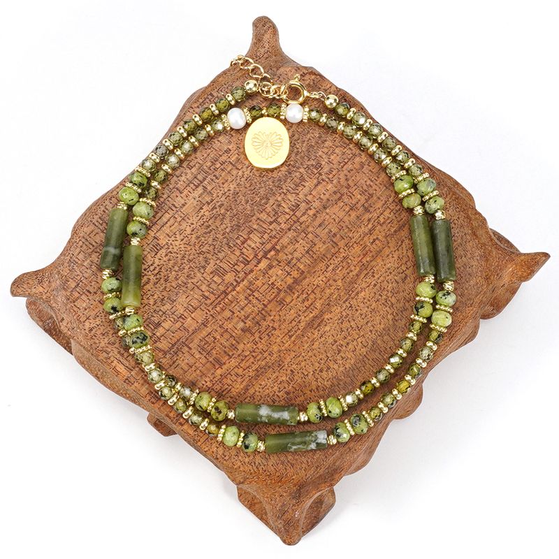 Collana con bracciale in pietra naturale, zircone, perla d'acqua dolce, oliva e giada, 3 cm, catena per clavicola_voghion.com