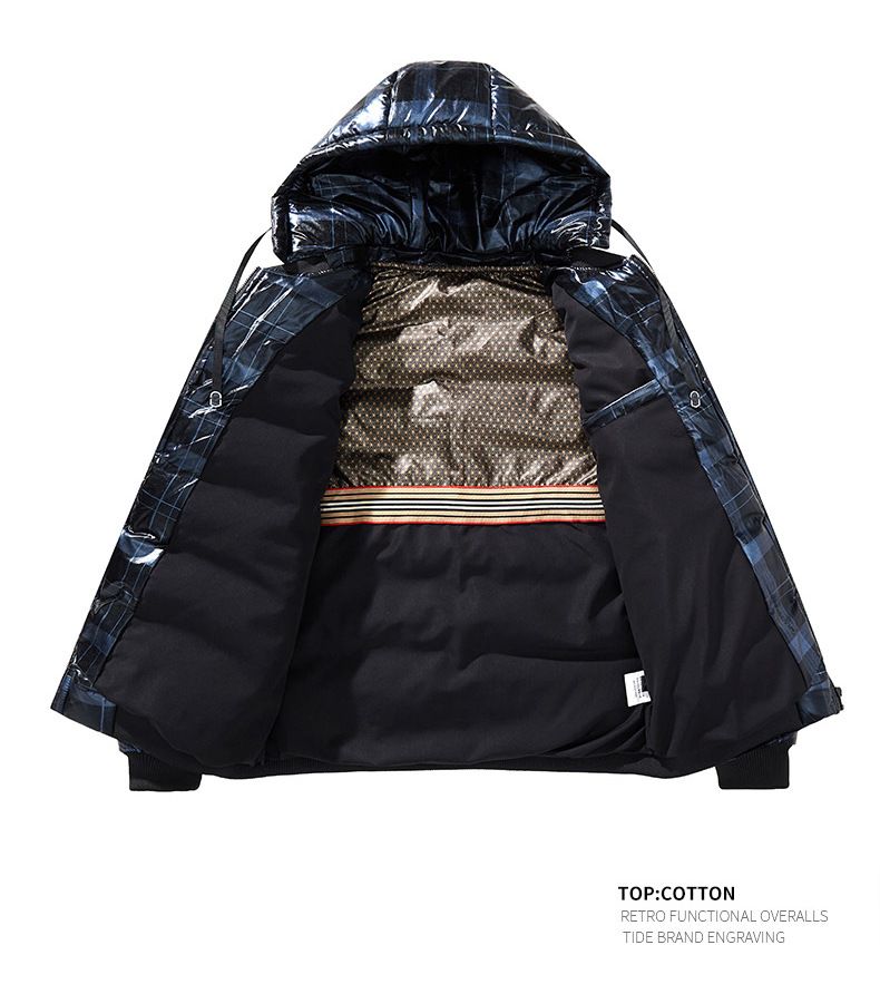 Erkek Giyim Moda Markası Renk Eşleştirme Kamuflaj Parlak Kapüşonlu Ceket Erkekler İçin Sonbahar Ve Kış Kalınlaştırılmış Gençlik Giyim Pamuklu Mont_voghion.com