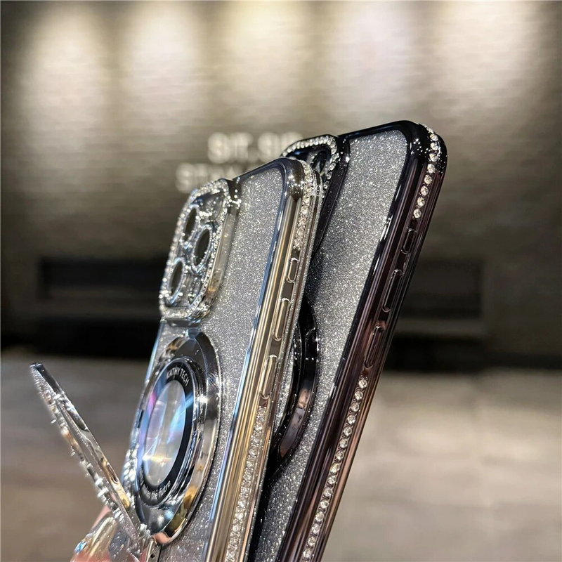Plating Flash Glitte Magnetic Holde Phone Case Fo IPhone 11 12 13 14 Po Max Bumpe Potecto On 15 Plus_voghion.com
