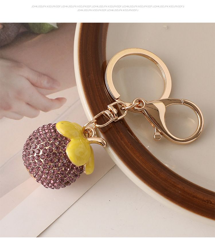 Nuovo portachiavi con ciondolo a forma di mangostano in metallo con diamanti, ornamento in strass, regalo_voghion.com