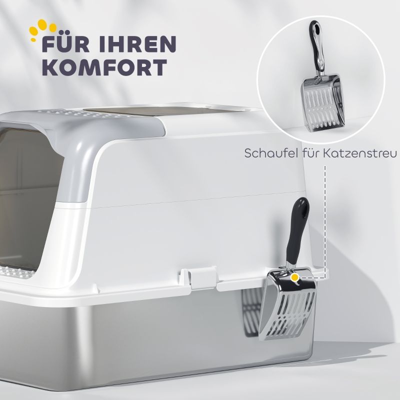 Katzentoilette Mit Deckel, Streuschaufel, Edelstahl Bis 15kg_voghion.com