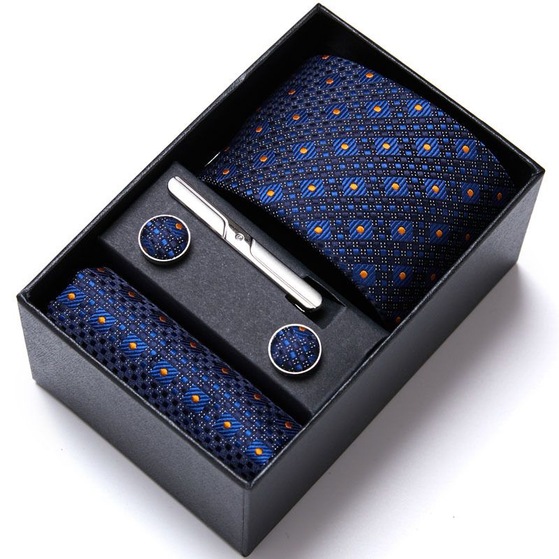 Men's Business Six-Piece Set Polyester Silk Jacquard Solid Color Tie Necktie Custom_voghion.com