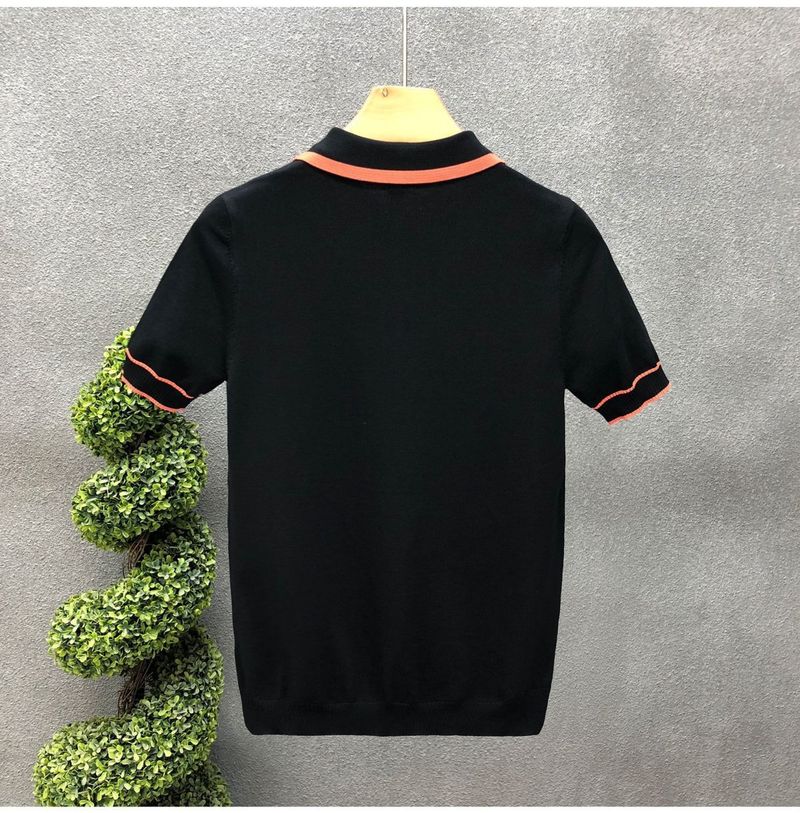 Erkek Giyim kontrast renk buz ipek kısa kollu Polo gömlek erkek yaz yeni stil hafif olgun stil yarım fermuarlı yaka kazak_voghion.com