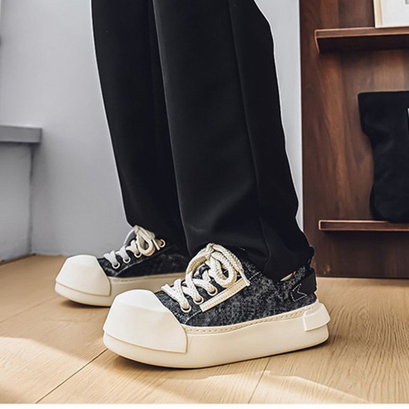 Summer New Denim Fabric Chunky Cute Men's Thick Sole Height Increasing Canvas Lightweight Breathable Fashion Versatile_voghion.com