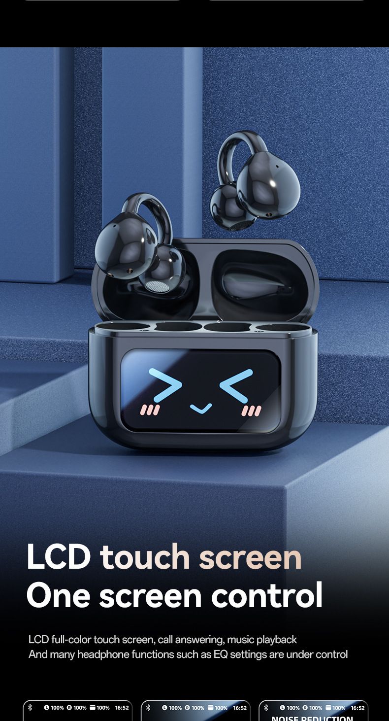 Auricolari a conduzione ossea senza fili Bluetooth con clip auricolare, buona qualità del suono, in-ear con controllo touch sullo schermo_voghion.com