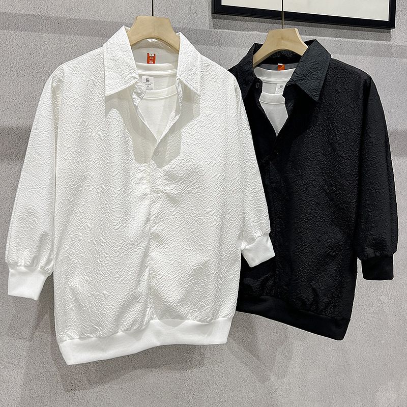 Herrenbekleidung Kurzarmhemd Sommer Halbarm Casual Herren Leichtes Crinkle Kurzarmhemd Sommer Casual Kragen Button-Up Hemd_voghion.com
